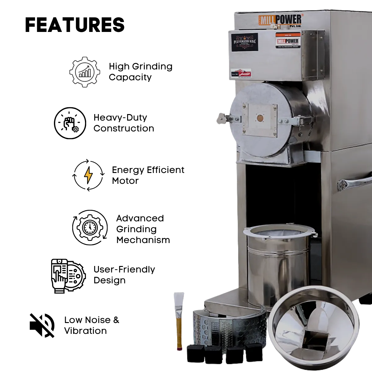 Giá máy nghiền bột atta một pha 5 hp tính năng SS